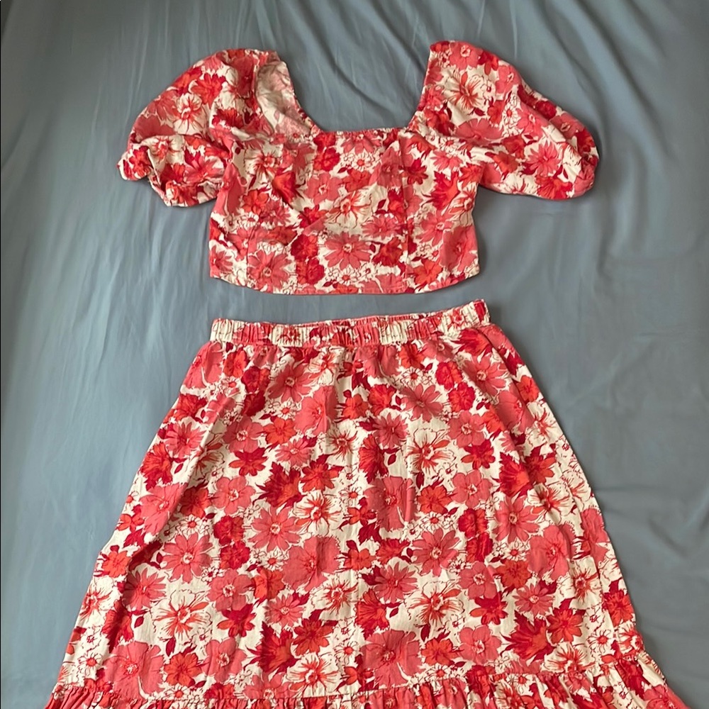 Lucky Brand Red/Pink Floral Midi Skirt
